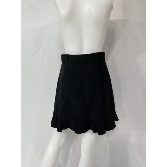 Sandro 'Amy' Black Belted Ruffled Slub Woven Mini Skirt Size 1 - Picture 3 of 5